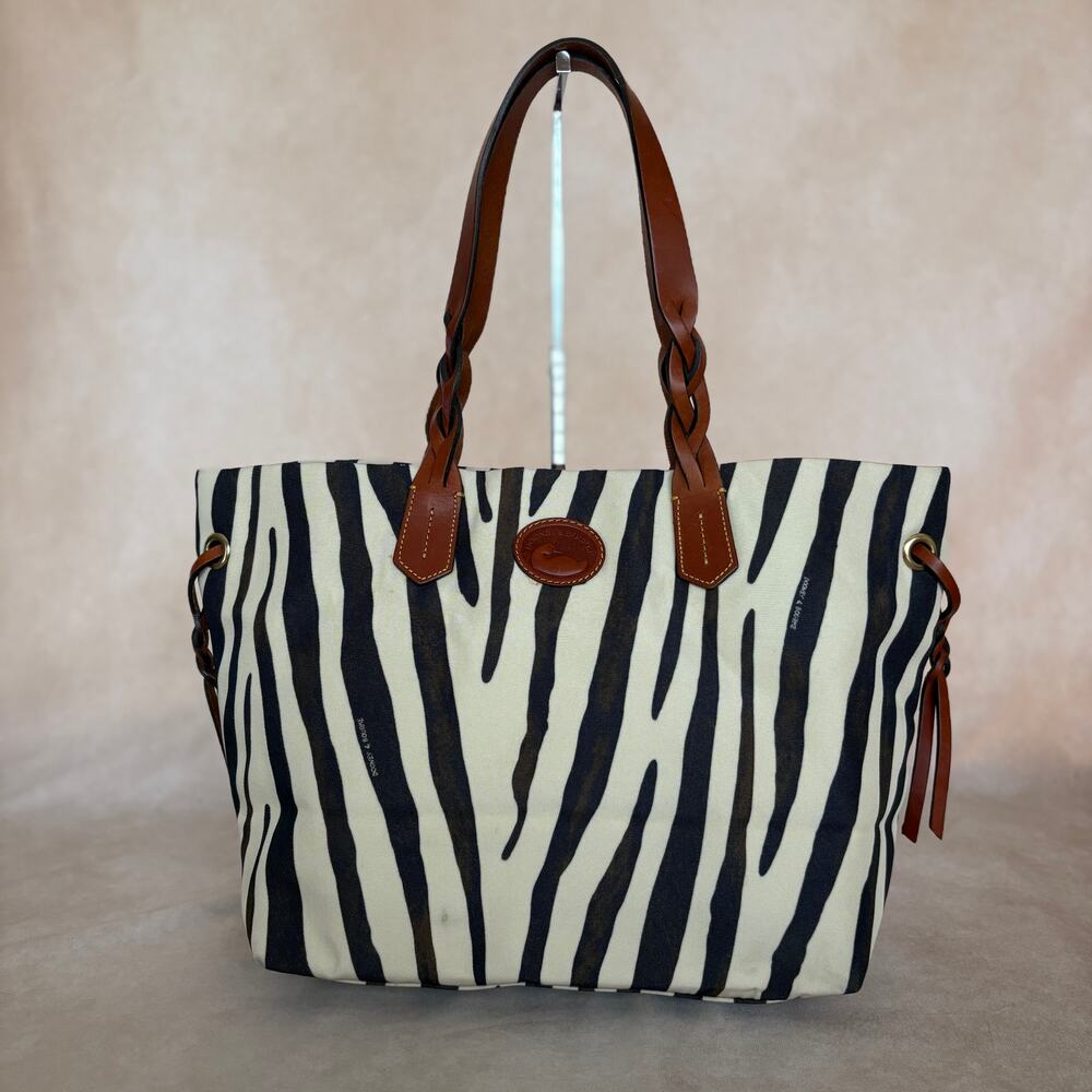 Dooney & Bourke Textured Canvas Zebra Print Large Shopper Tote Leather Trim
